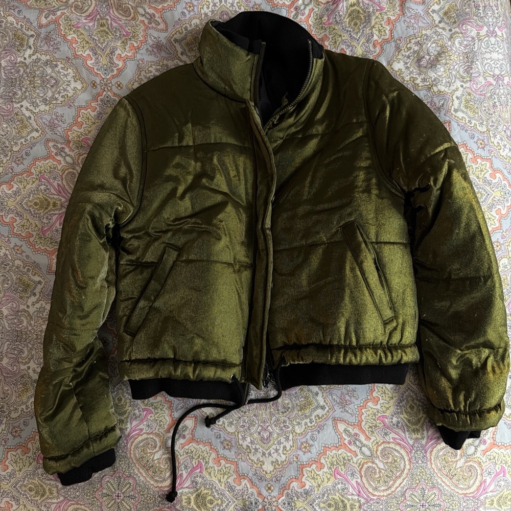 Topshop Metallic Green Puffer XS